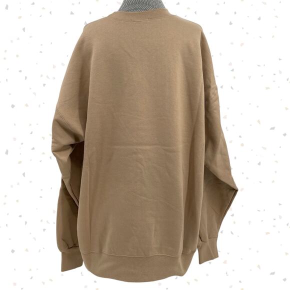 The Bar Varsity Sweatshirt Camel Tan White Oversized Crewneck Pullover Size XL - Picture 2 of 9